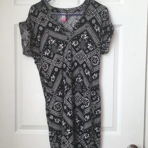 Elephant Printed Black & White T-Shirt Dress